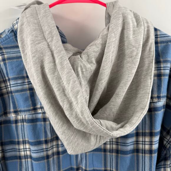American Eagle Flannel Men's Size XL Super Soft NWT Blue Plaid Detachable Hoodie - Picture 6 of 16